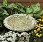 Whitehall Rose Hanging Birdbath in Verdigris Moss Green Rust Finish
